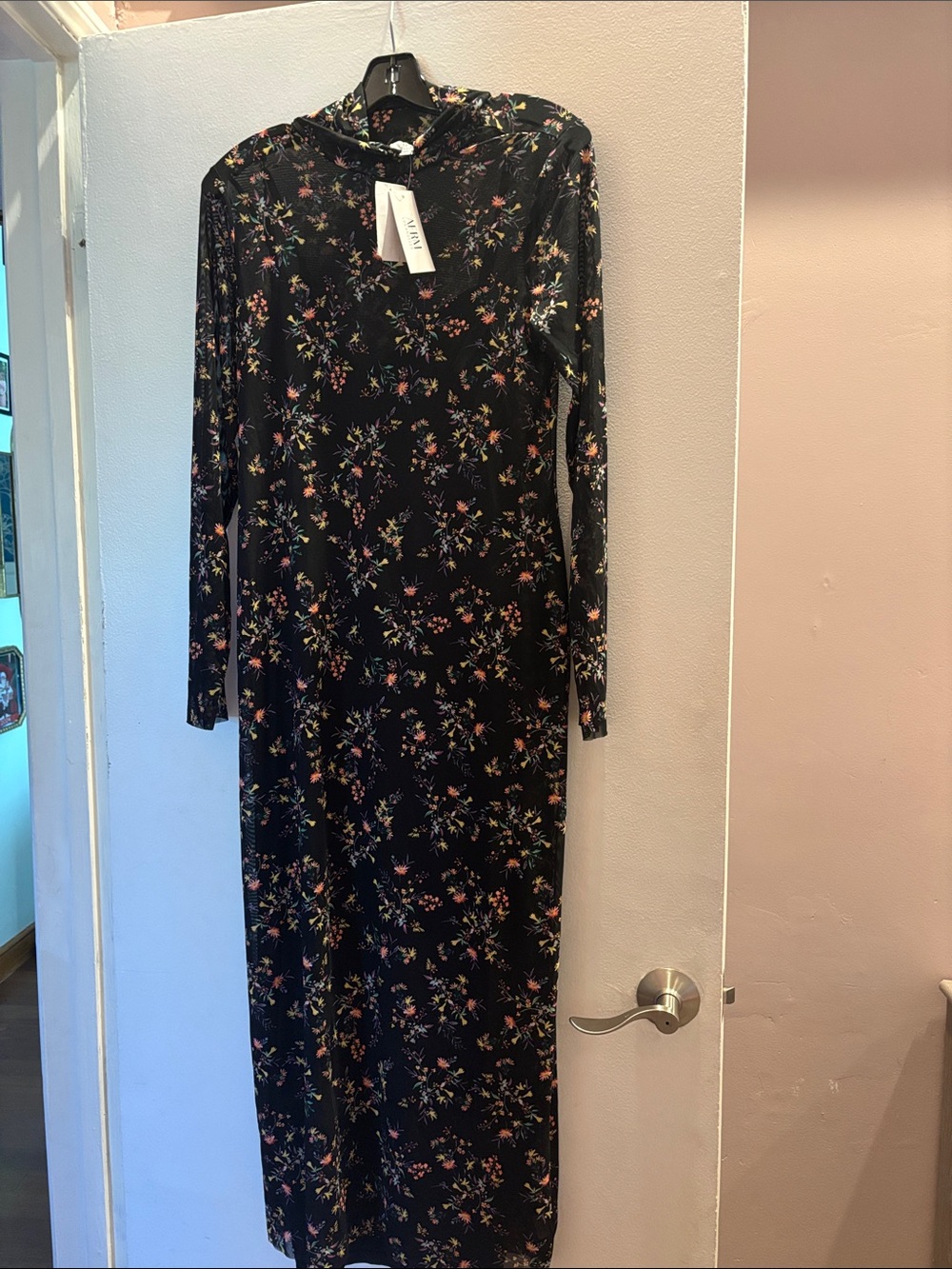 AFRM Black Floral Long Sleeve Maxi Dress